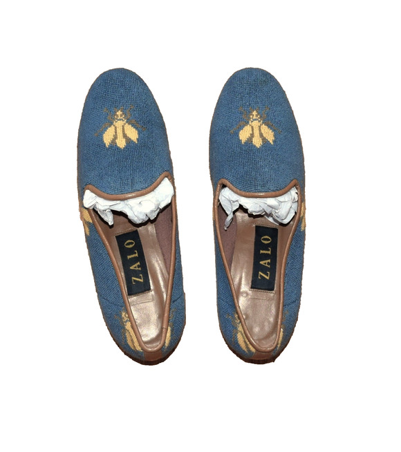 Zalo Shoes - Zalo Women's 6.5 M Shoes Needlepoint Loafers Honey Bee Blue Flats Embroidered